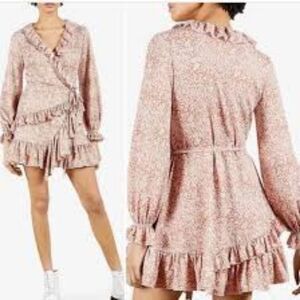 NWT Ted Baker Quinn Printed Wrap Dress Light Pink Ruffle - Size 6 - Cottagecore